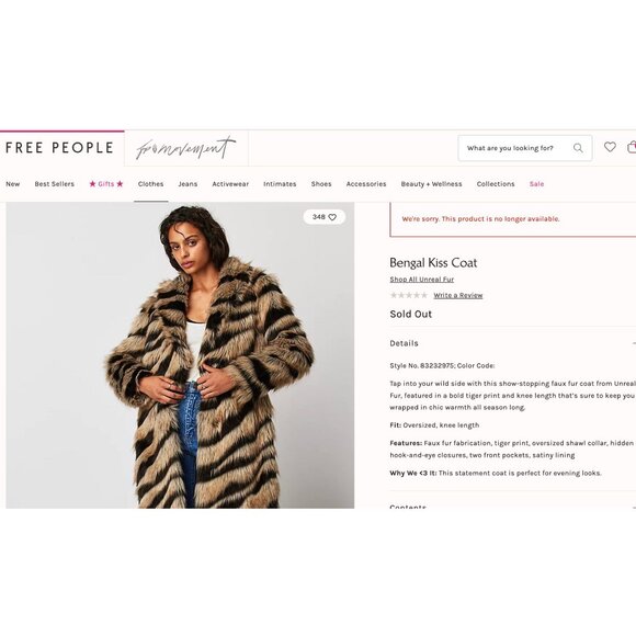 Free People Unreal Fur $480 Bengal Kiss Coat Trench Jacket Size Small - Picture 3 of 9